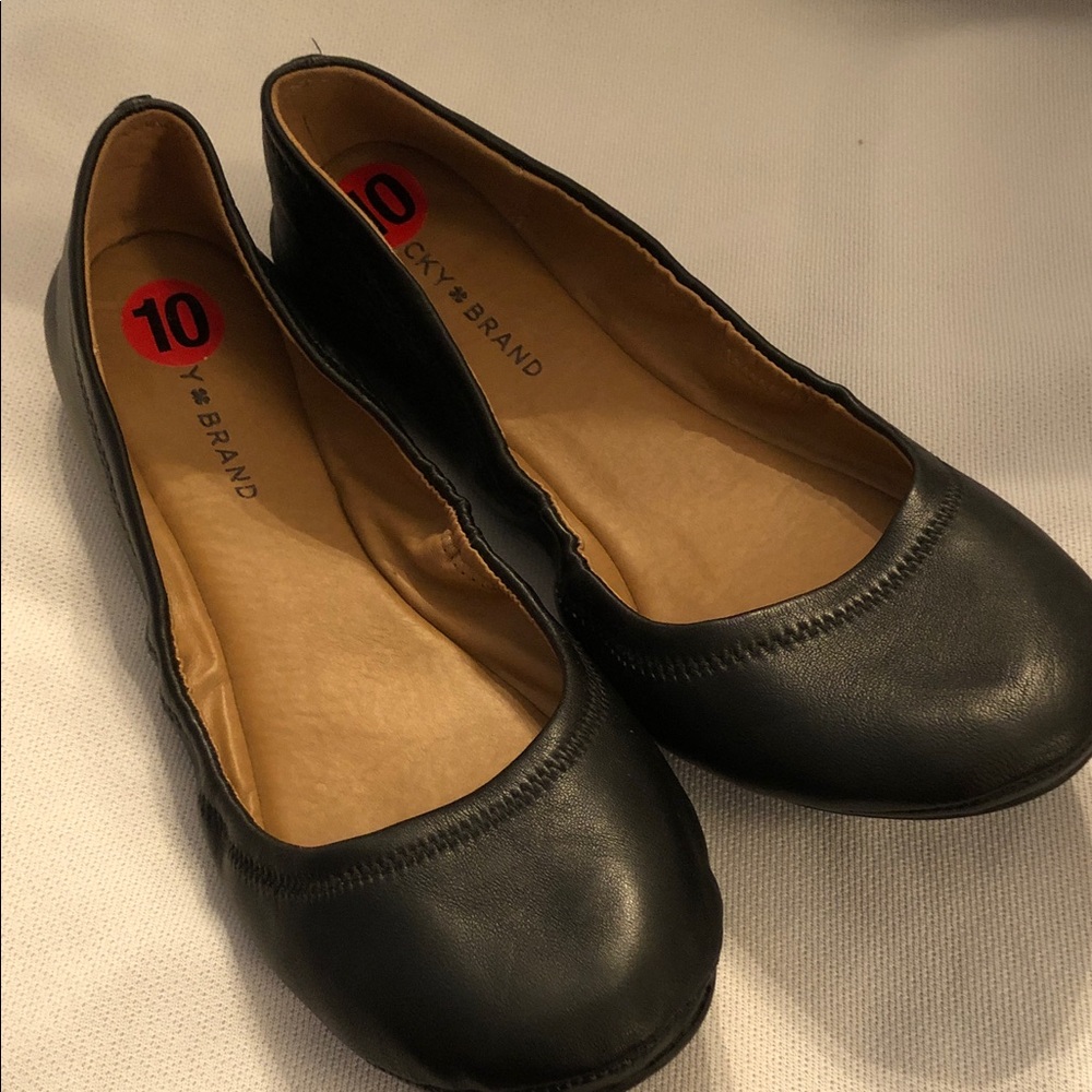Lucky Brand Classic Black Leather Ballet Shoes Flats size 10 M brand new